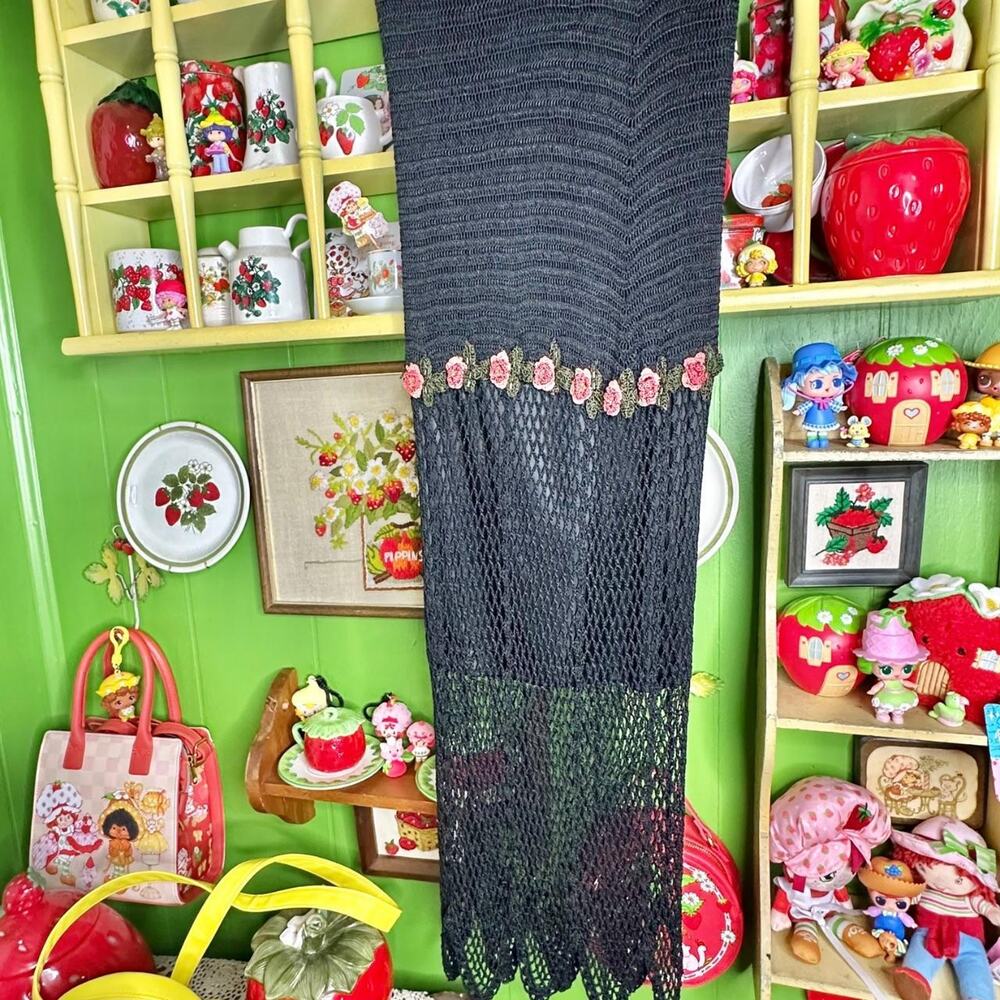 Vintage M. Nicole Evening crochet sheer midi skirt with roses along the hips!